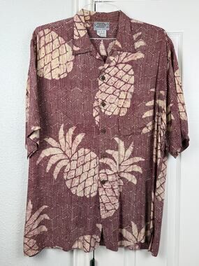 Back East Hawaiian Shirt Pineapple Batik Print Resort Aloha Large